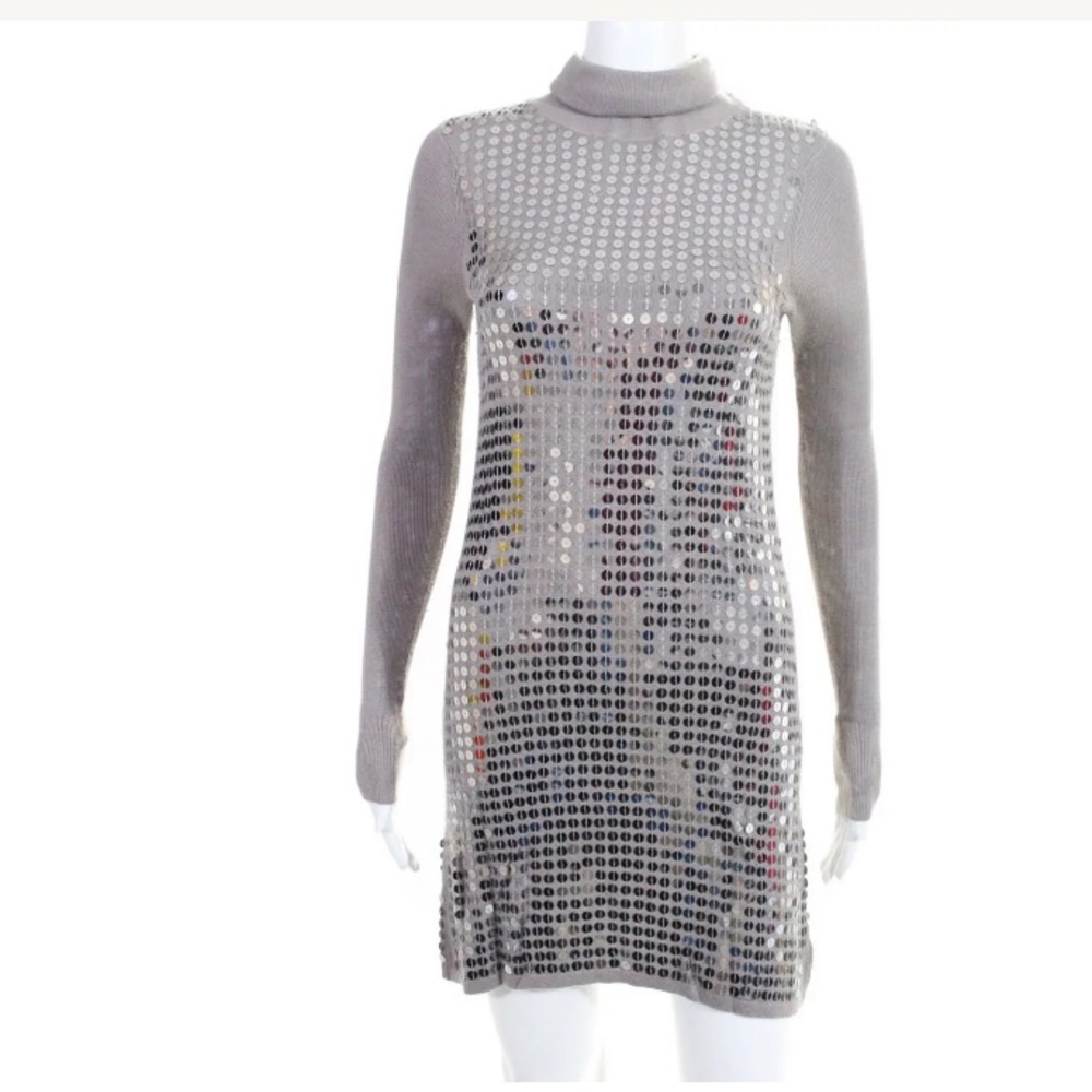 Alice + Olivia Silver Sequin Sweater Dress Holiday